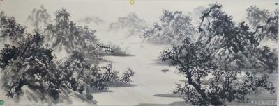 纪玉光日记-完成客户定制的国画山水画作品，着色完毕，准备题款，【图1】