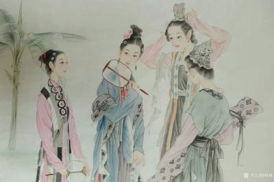 韩梅日记-新作工笔人物画《仕女图》，仿古，尺寸六尺斗方98x98cm,请欣赏【图3】