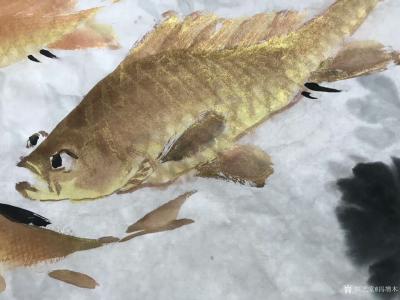 冯增木日记-《祥和自如》《泉清鱼乐》《》近作几幅斗方彩鱼，略施金粉，效果尚可！请品赏，多谢！【图5】