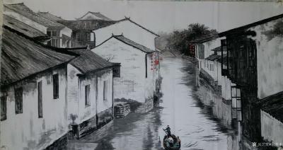 张喜才日记-《江南水乡》，纽约参展作品，尺寸六尺98x180cm【图2】