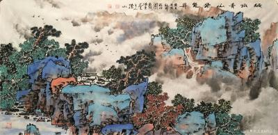 祝汉山日记-《绿水青山紫气升》，《谷韵泉声》，《祥云映金秋》国画山水画近作，尺寸68x138【图1】