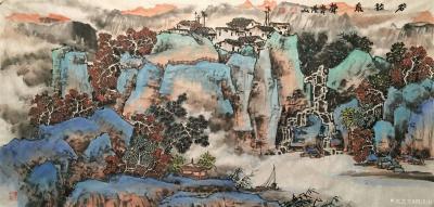 祝汉山日记-《绿水青山紫气升》，《谷韵泉声》，《祥云映金秋》国画山水画近作，尺寸68x138【图2】