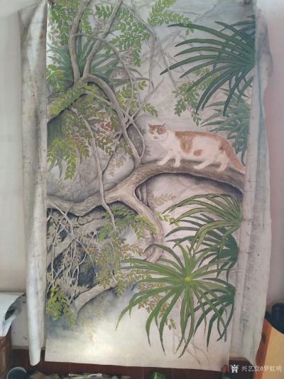 罗虹明日记-创作来源于生活，看到公园一处景色很美。就想把它搬到到我的画里面，配上奶奶家的大黄【图1】