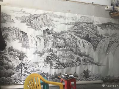 粟盛林日记-六米国画山水画完功！分享作品合影留念。【图1】