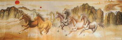 韩梅日记-客户订制一张《八骏图》，刚刚完成，国画工笔画，大八尺寸413X140厘米。欢迎订【图2】