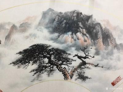 罗树辉日记-新创作扇面《远观》，国画苍松，请欣赏【图2】