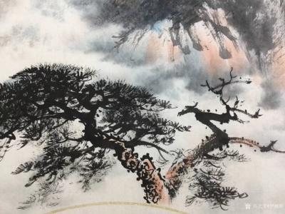 罗树辉日记-新创作扇面《远观》，国画苍松，请欣赏【图4】