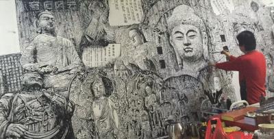 马培童日记-创作随想：石窟探访写生、采风、创作，用焦墨画表现，是以浓墨汁为主，画面中只有那么【图1】