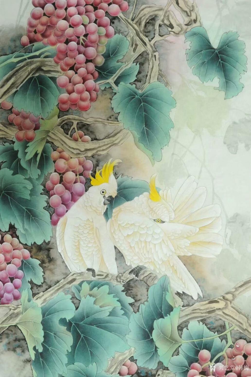 韩梅国画作品《鹦鹉葡萄》【图2】