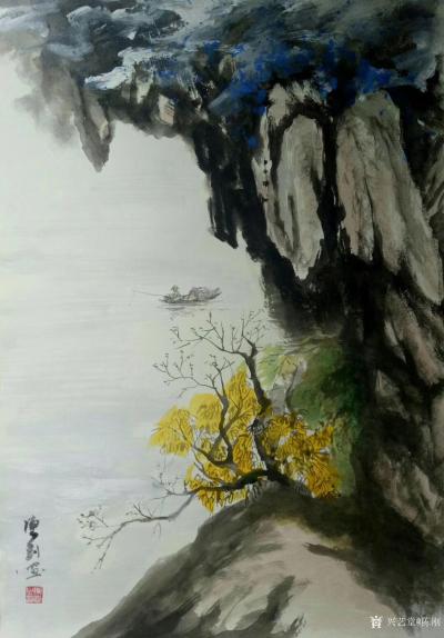 陈刚日记-《黄山奇峰》，《蓑翁独钓》，国画近作，丙烯加马莉黑，尺寸60x80cm【图2】