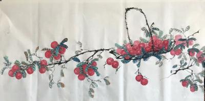 周居安日记-又作《人间佳果荔枝满框图》，尺寸四尺68*138cm，整张竖幅横幅各一，【图2】