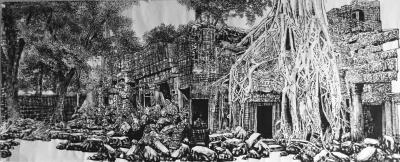 马培童日记-焦墨画的、墨法、和、笔法。
  焦渴枯笔有气韵，用墨则活精气神。繁简阴阳白中黑【图4】