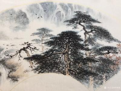 罗树辉日记-新创作扇面《迴响》，国画苍松，请欣赏【图1】