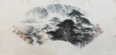 罗树辉日记-新创作扇面《迴响》，国画苍松，请欣赏【图3】