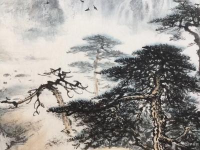 罗树辉日记-新创作扇面《迴响》，国画苍松，请欣赏【图5】