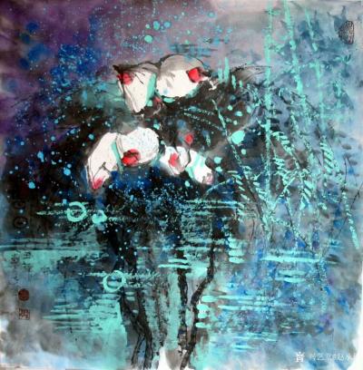 赵承锐日记-【赵承锐的水墨世界】彩墨作品《秋水新新醉花蔭》《春日》，尺寸60x60cm,（已【图2】