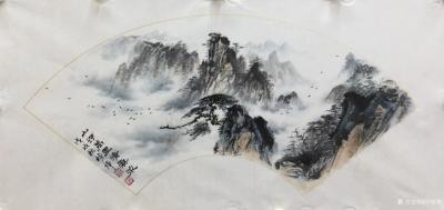 罗树辉日记-新创作扇面《山河万里清气浓》，国画苍松，请欣赏【图1】