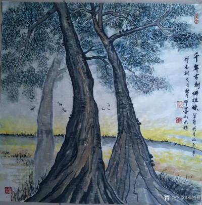 邓烈根日记-分享国画写生新作品《参天古绿》写自明月山千年银杏树林，《千年古树俩姐妹》写于明月【图2】