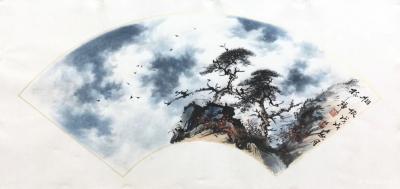 罗树辉日记-扇面《相依》，国画苍松，38x66cm，请欣赏【图3】