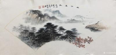 罗树辉日记-扇面《秋江远帆》，国画苍松系列新作品，尺寸38x66cm，请欣赏【图3】