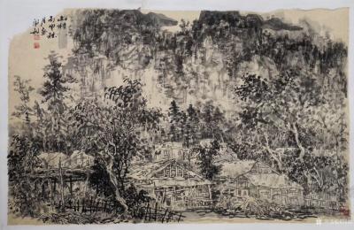 阎敏日记-国画写生山水画作品《山村》《峡谷秋风》《雨后》。潘天寿：学画，宁可稚气、野气、霸【图2】