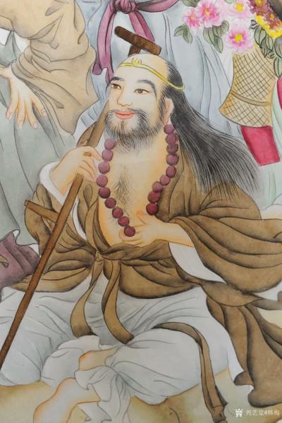 韩梅日记-新作工笔人物画《八仙过海》，尺寸98x180cm，请欣赏，手工绘制，欢迎订制【图3】