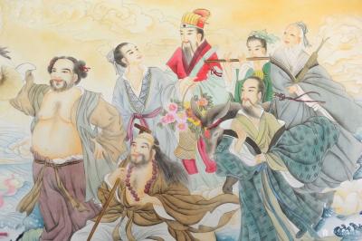 韩梅日记-新作工笔人物画《八仙过海》，尺寸98x180cm，请欣赏，手工绘制，欢迎订制【图6】