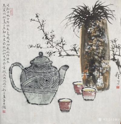 金新宇日记-金氏画壶，大家有福！图为秋奇王大师补景，著名诗人孙幼明先生赋诗云：“月到中秋分外【图1】