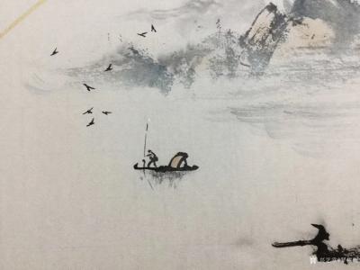 罗树辉日记-扇面《桂林小景》，国画山水画苍松系列新作品，尺寸38x66cm，请欣赏【图3】