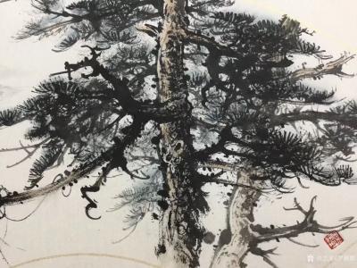 罗树辉日记-扇面《桂林小景》，国画山水画苍松系列新作品，尺寸38x66cm，请欣赏【图4】