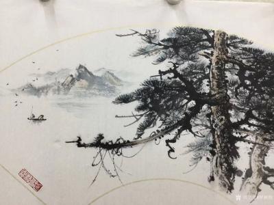 罗树辉日记-扇面《桂林小景》，国画山水画苍松系列新作品，尺寸38x66cm，请欣赏【图5】