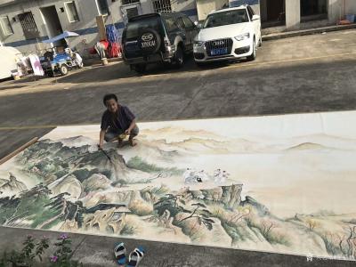 粟盛林日记-这炎热的夏天在室外绘画就是汗水、雨水、自来水加彩墨之间的相互交融绘制而成的巨幅山【图6】