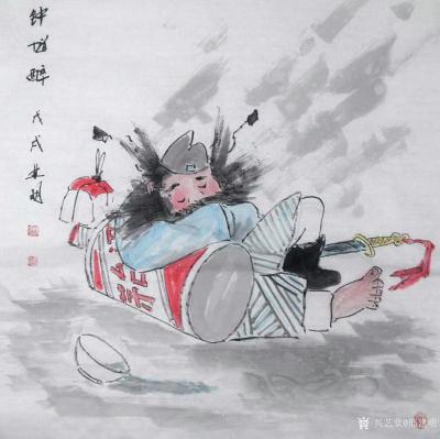 邢建明日记-国画人物画《鱼汛》戊戍年作品，《钟馗醉》戊戍年作品，《春》甲午年作品，《春曲》丁【图2】