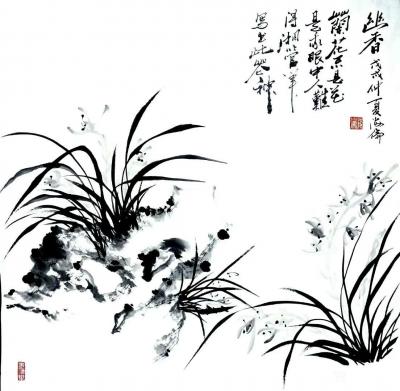 李牧日记-国画花鸟画近作兰花草系列作品：第一幅《幽香》“兰花不是花,是我眼中人。难将湘管笔【图1】