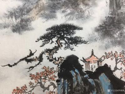 罗树辉日记-扇面《黄山云烟》，国画山水画苍松系列新作品，尺寸38x66cm，请欣赏【图5】