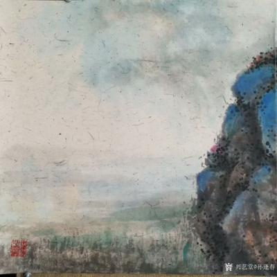 孙逢春日记-国画彩墨山水画《江流天地外，山色有无中》，尺寸2000X500mm，采用王维诗意【图5】