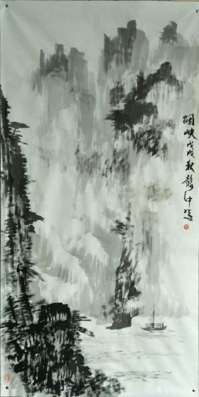 庞懿中日记-近期四尺国画山水画作品《烟峡》，《峭壁苍松》，《黄山云松》，68x138cm，请【图2】