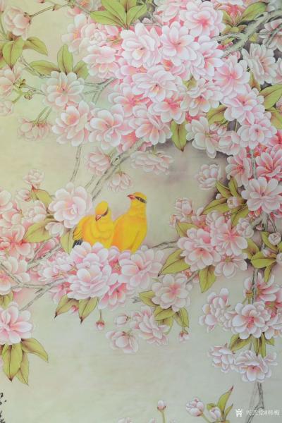 韩梅日记-新作工笔花鸟画樱花《繁花似锦》，尺寸四尺整张68x138cm，请欣赏，手工绘制，【图2】