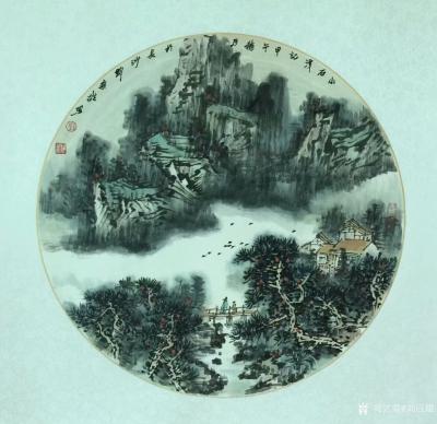 刘应雄日记-刘应雄「永州八记」团扇国画山水画作品欣賞:《小石潭记》，《始得西山宴游记》，《钴【图1】