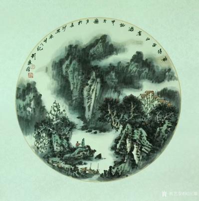 刘应雄日记-刘应雄「永州八记」团扇国画山水画作品欣賞:《小石潭记》，《始得西山宴游记》，《钴【图2】