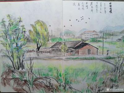 邓烈根日记-分享国画乡村景物速写作品：《树下草杂》2014年4月写于下岸村西头公路边所见，《【图2】