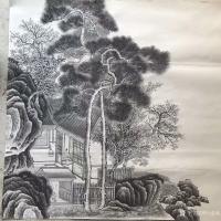 艺术家孙通成日记:最近创作的两幅国画山水画《山居图》，上色前后对比图，尺寸四尺【图0】