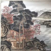 艺术家孙通成日记:最近创作的两幅国画山水画《山居图》，上色前后对比图，尺寸四尺【图1】