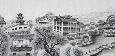 肖业炎日记-正在创作工笔建筑群百米长卷作品:深圳古城建筑，图为深圳市布吉的“甘坑小镇”，分享【图1】