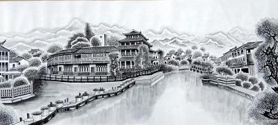 肖业炎日记-正在创作工笔建筑群百米长卷作品:深圳古城建筑，图为深圳市布吉的“甘坑小镇”，分享【图2】