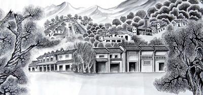 肖业炎日记-正在创作工笔建筑群百米长卷作品:深圳古城建筑，图为深圳市布吉的“甘坑小镇”，分享【图3】