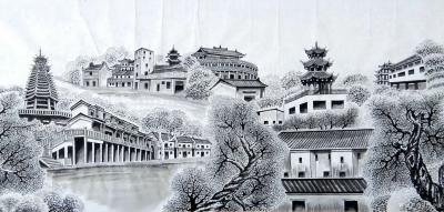 肖业炎日记-正在创作工笔建筑群百米长卷作品:深圳古城建筑，图为深圳市布吉的“甘坑小镇”，分享【图4】