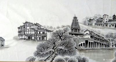 肖业炎日记-正在创作工笔建筑群百米长卷作品:深圳古城建筑，图为深圳市布吉的“甘坑小镇”，分享【图5】