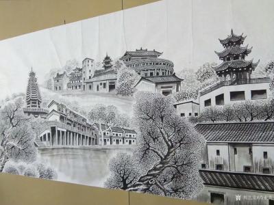 肖业炎日记-正在创作工笔建筑群百米长卷作品:深圳古城建筑，图为深圳市布吉的“甘坑小镇”，分享【图6】