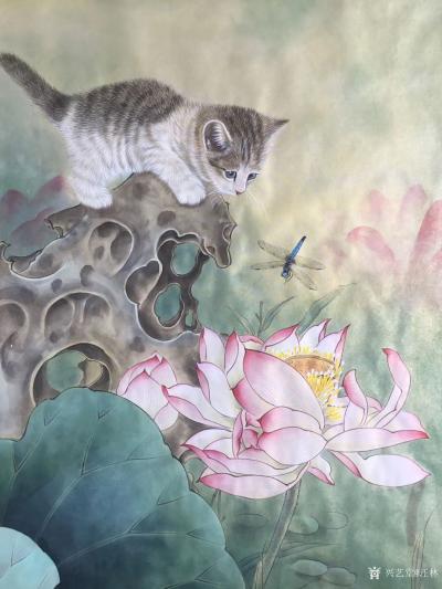 汪林日记-新作国画工笔画《松鼠葡萄》尺寸60×60CM，《猫咪荷花》，尺寸60×100CM【图4】